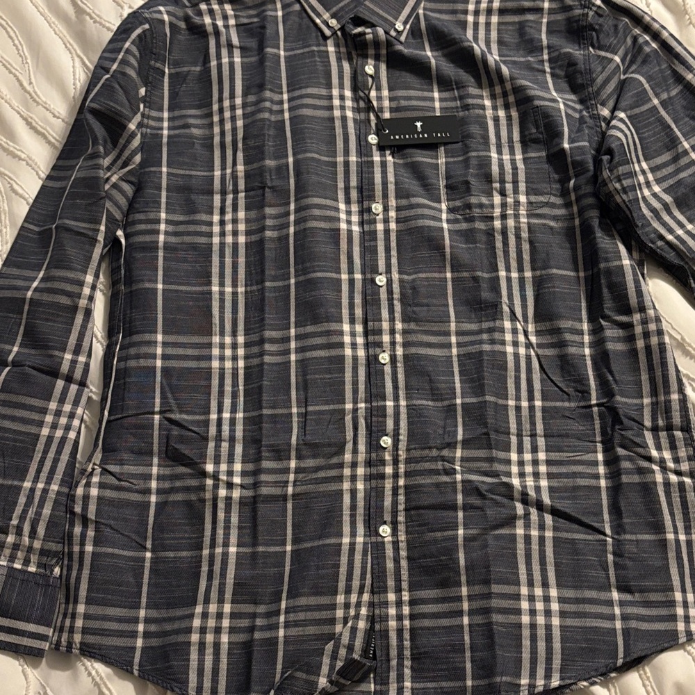 New!! American Tall Plaid Shirt - Black and White